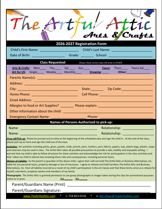 The Artful Attic - Registration Application